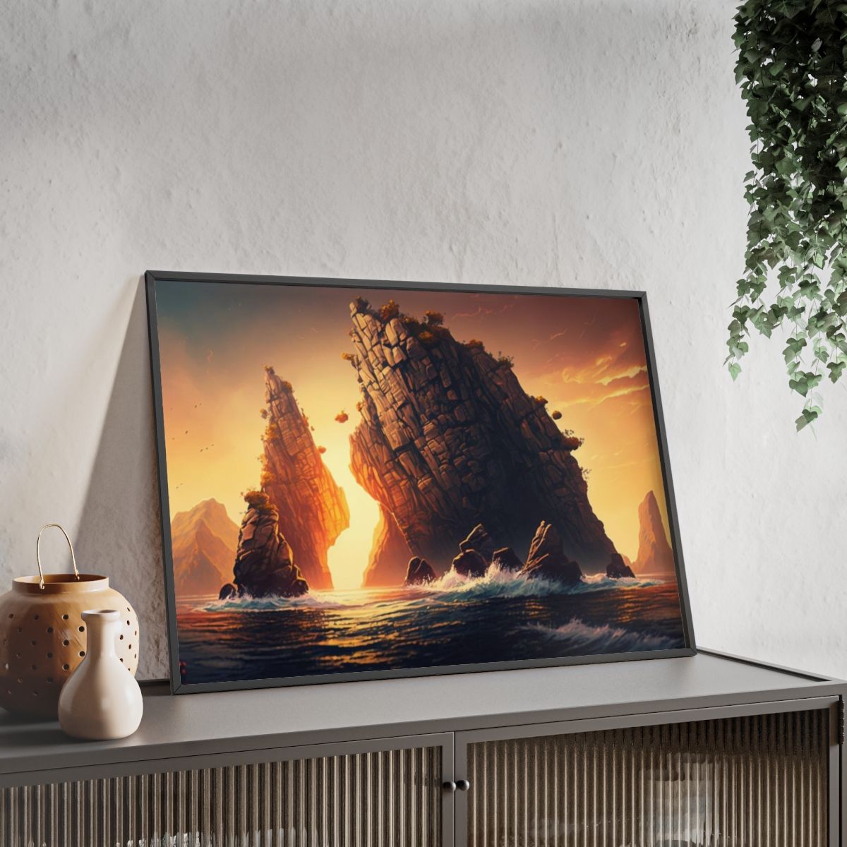 Sunset between rocks poster